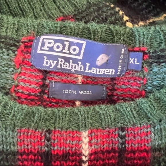 Polo by Ralph Lauren Vintage 100% Wool Plaid Crewneck Sweater Size XL - Picture 6 of 10